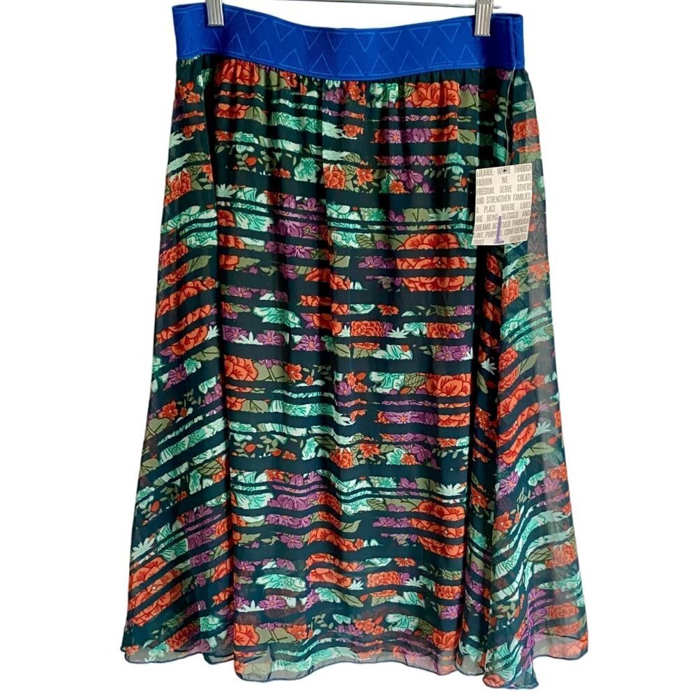 LulaRoe Polyester Lined Floral Lola Skirt Large NEW NWT